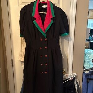 Elegant‎ Black Dress with pink and Green Accents